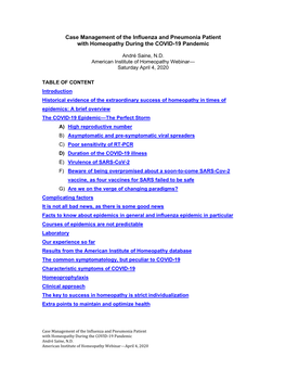 Case Management of the Influenza and Pneumonia Patient with Homeopathy During the COVID-19 Pandemic