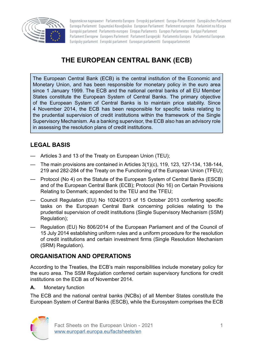 The European Central Bank (Ecb)