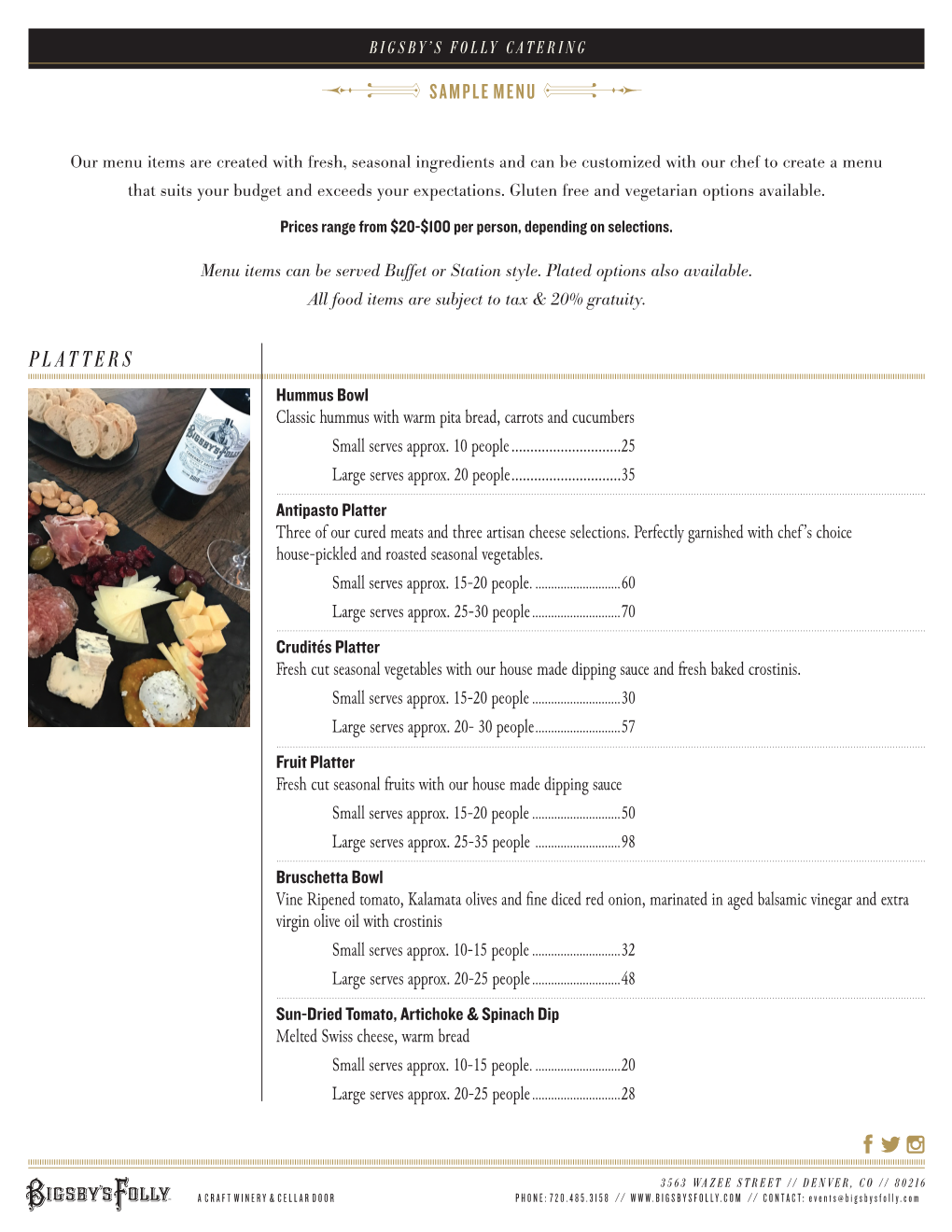 Platters Sample Menu