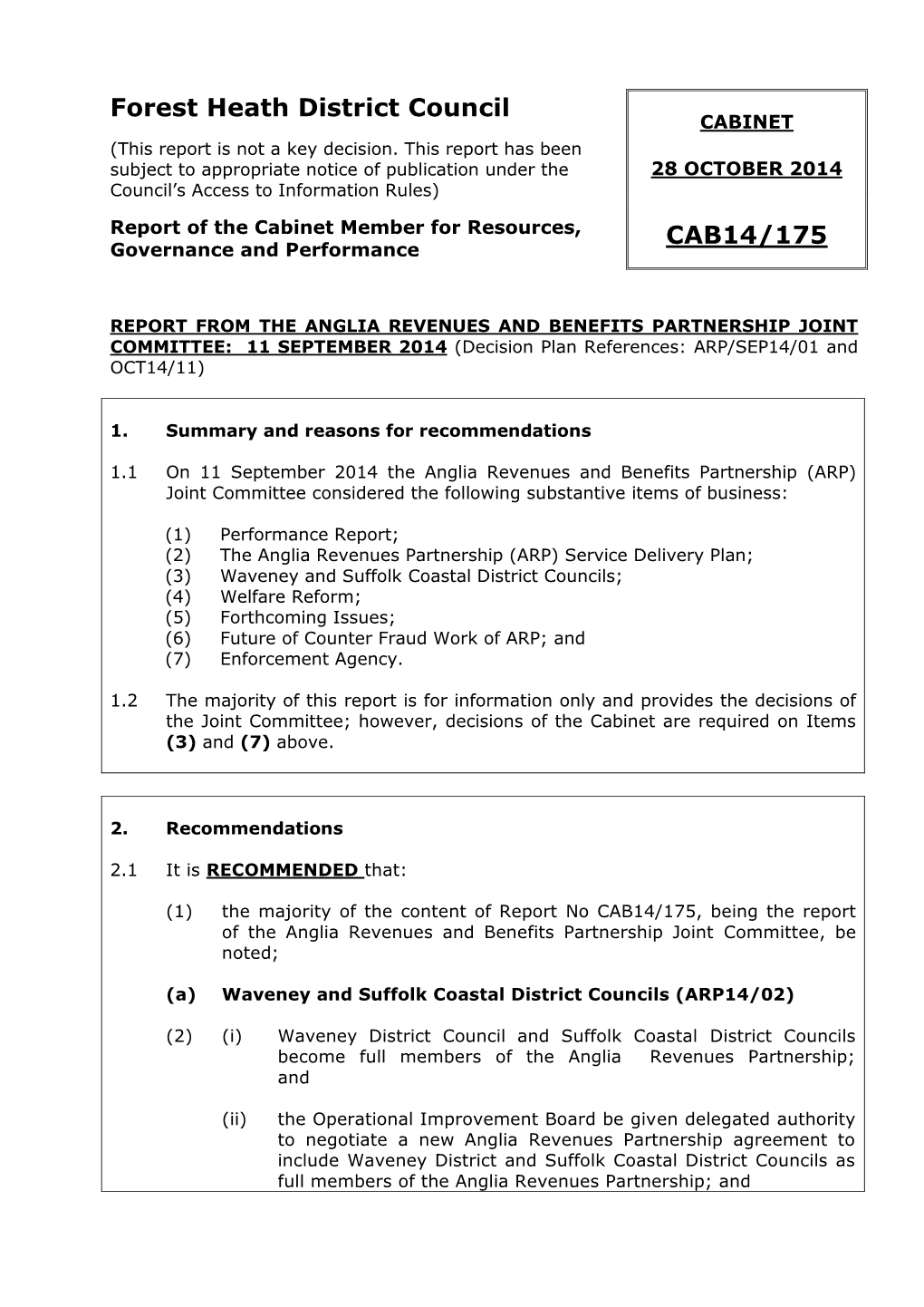 Forest Heath District Council CAB14/175