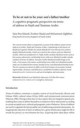 To Be Or Not to Be Your Son's Father/Mother: a Cognitive-Pragmatic Perspective on Terms of Address in Najdi and Tunisian Arabi