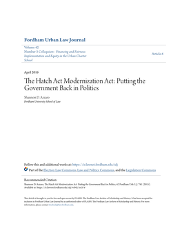 The Hatch Act Modernization Act: Putting the Government Back in Politics, 42 Fordham Urb