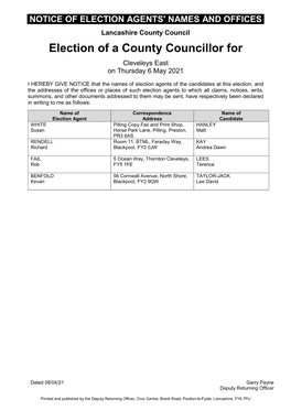 Election of a County Councillor For