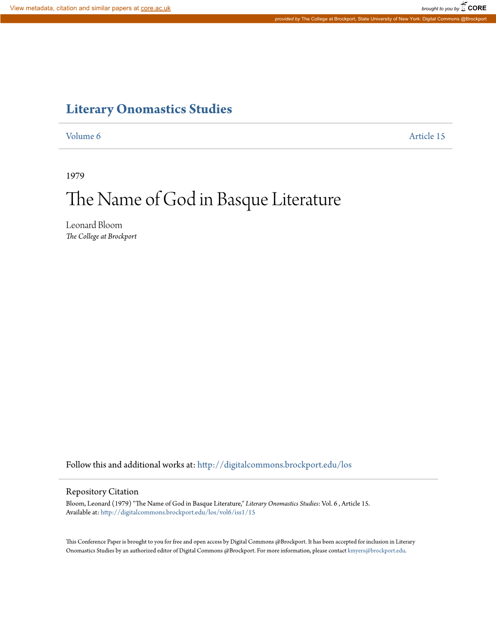The Name of God in Basque Literature