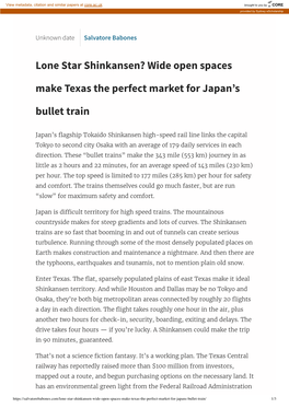 Lone Star Shinkansen? Wide Open Spaces ...Pan's Bullet Train