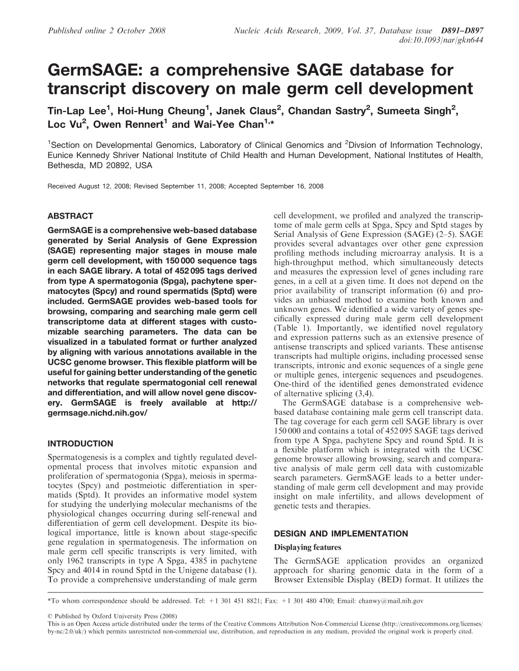 A Comprehensive SAGE Database for Transcript Discovery on Male Germ Cell Development