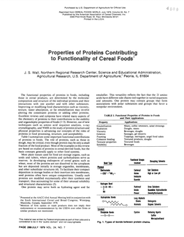 Properties of Proteins Contributing to Functionality of Cereal Foods 1