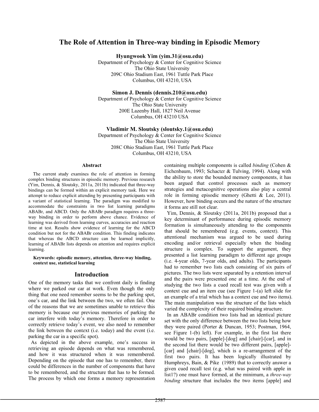 The Role of Attention in Three-Way Binding in Episodic Memory