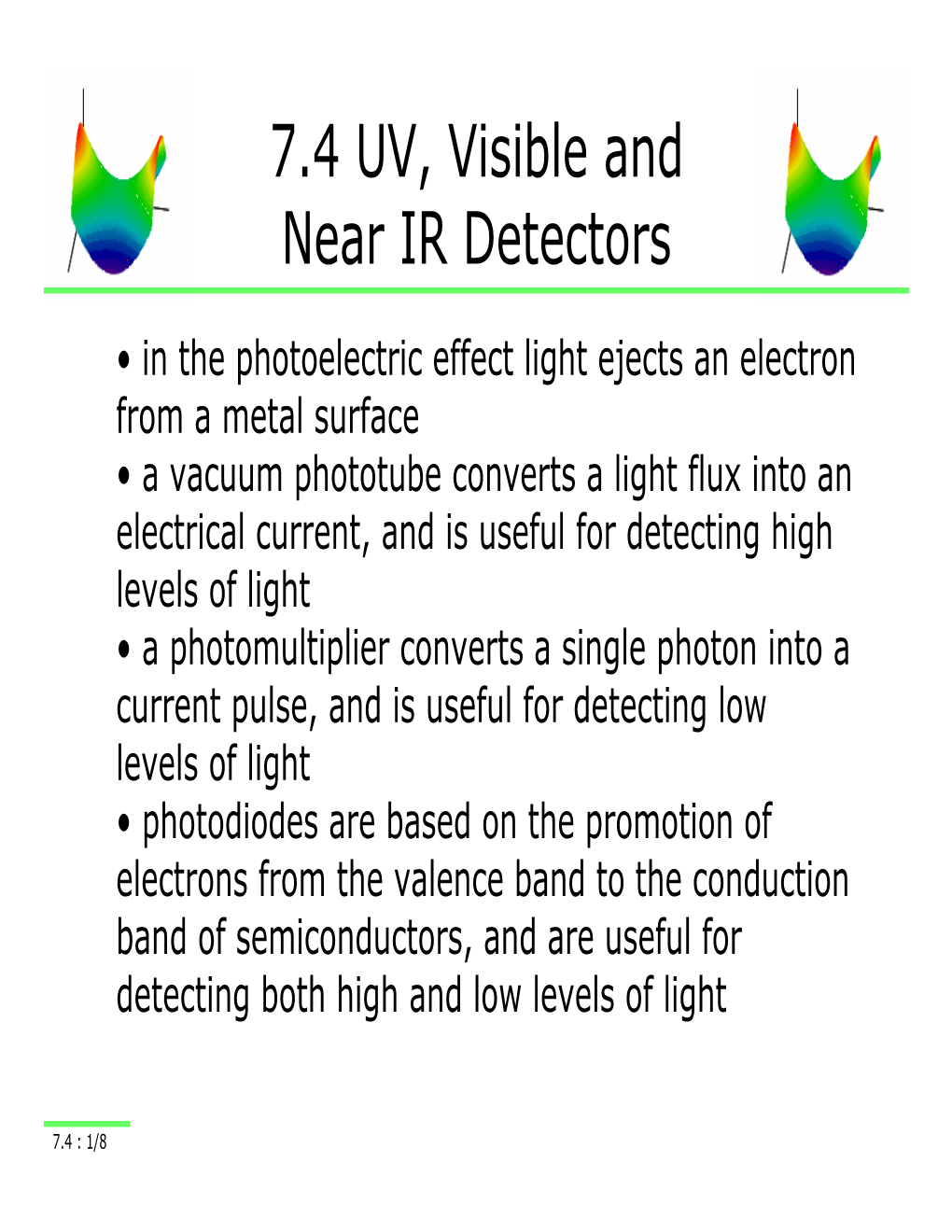 7.4 UV, Visible and Near IR Detectors