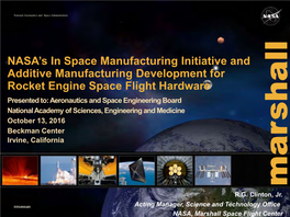 NASA's in Space Manufacturing Initiative and Additive