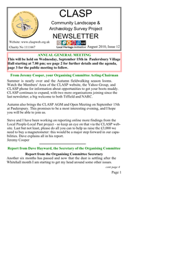 NEWSLETTER Website: Charity No 1111667 August 2010, Issue 12