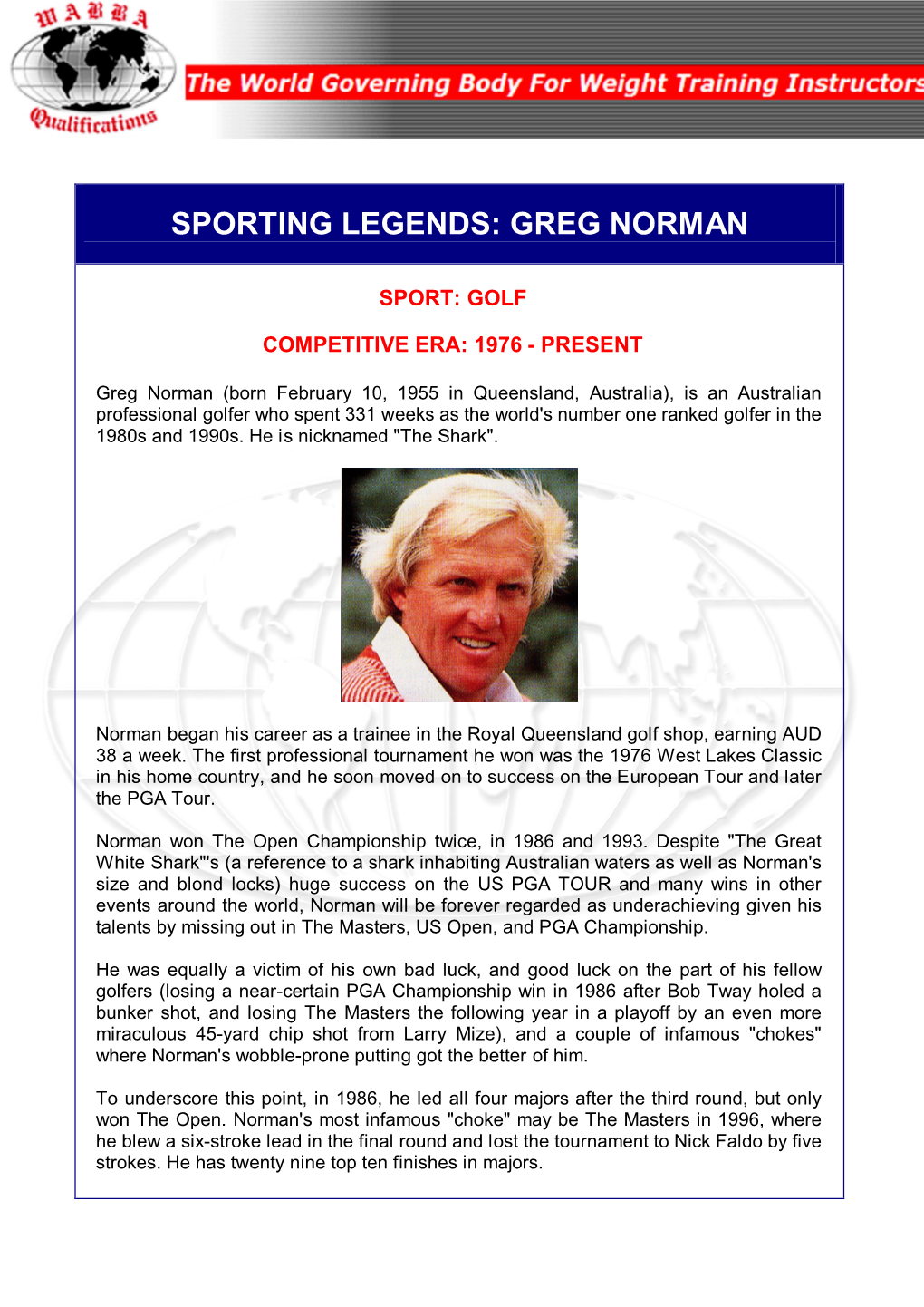 Sporting Legends: Greg Norman