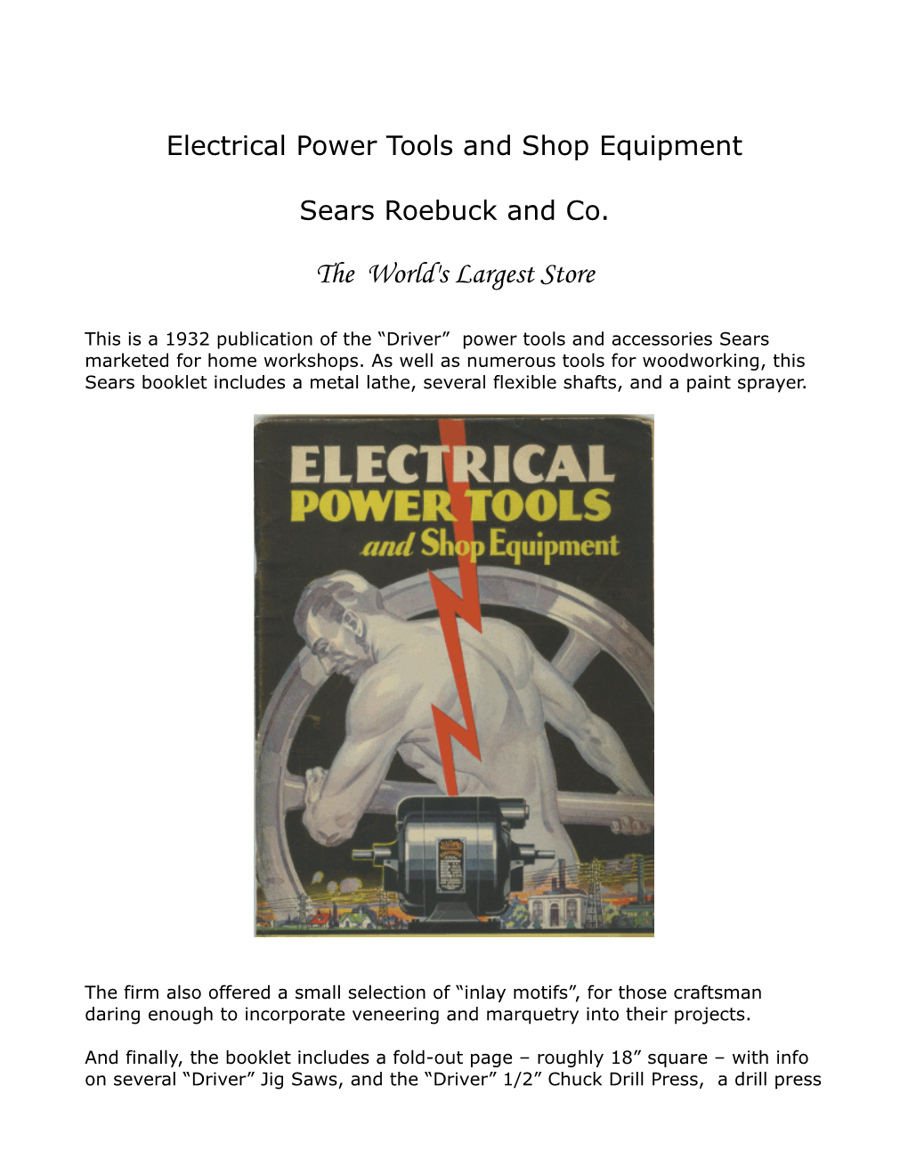 Electrical Power Tools and Shop Equipment