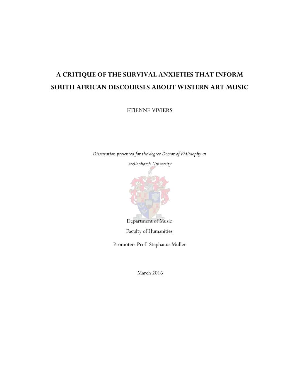 A Critique of the Survival Anxieties That Inform South African Discourses About Western Art Music