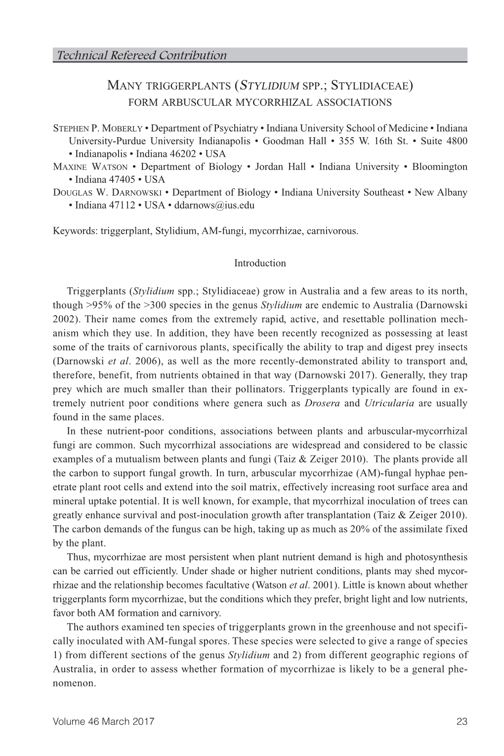 (Stylidium Spp.; Stylidiaceae) Form Arbuscular Mycorrhizal Associations