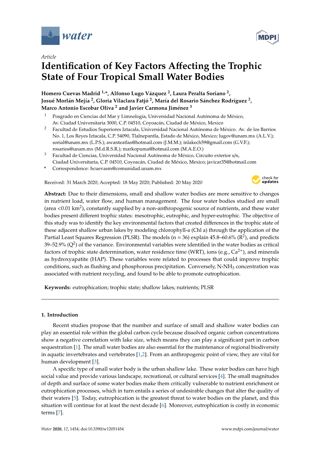 Identification of Key Factors Affecting the Trophic State of Four