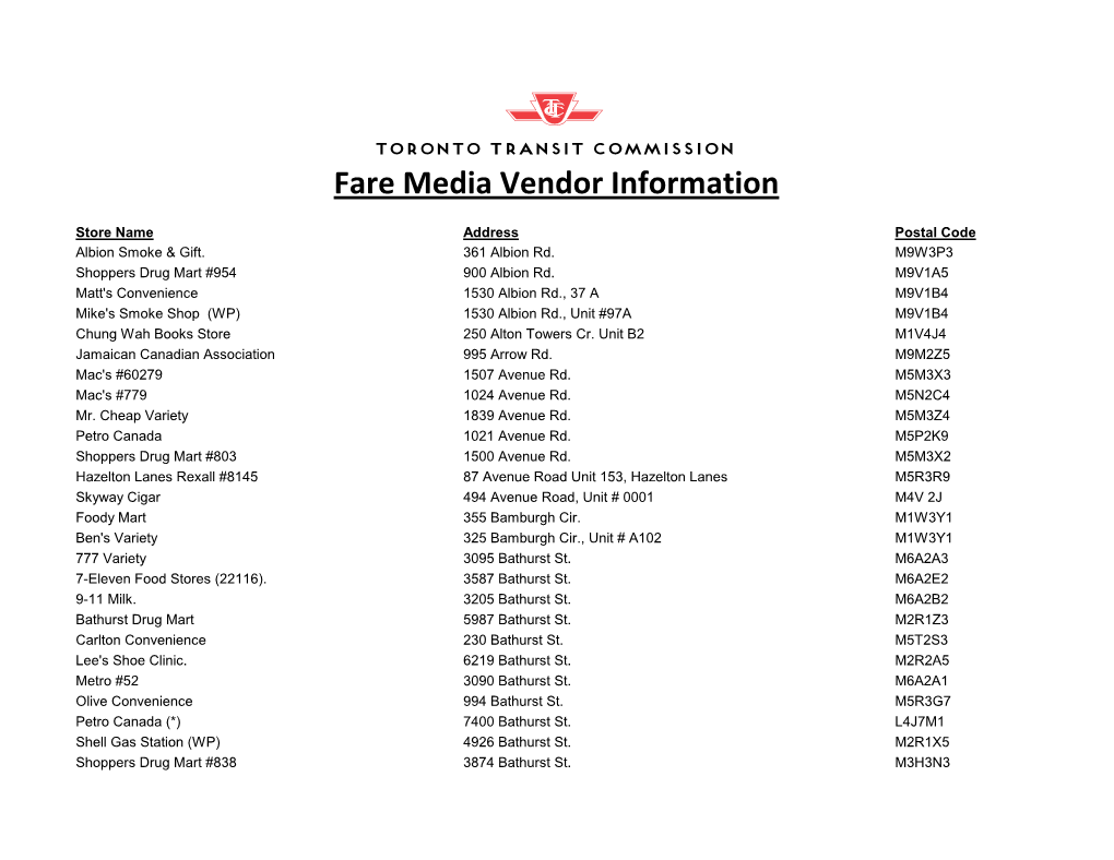 Fare Media Vendor Information
