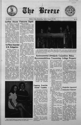 February 25, 1972 Madison College FRANKLY SPEAKJNG Ty Phil Frank Criterion Opens WMRA Reviews Current Hits Annual Competion Donny Osmond Has Re- the L;P