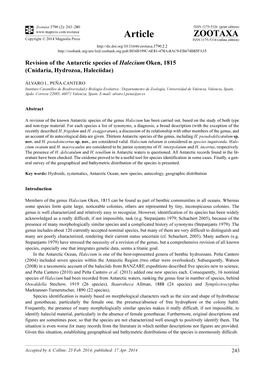 Revision of the Antarctic Species of Halecium Oken, 1815 (Cnidaria, Hydrozoa, Haleciidae)