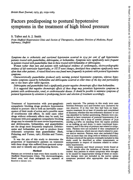 Factors Predisposing to Postural Hypotensive Symptoms in the Treatment of High Blood Pressure