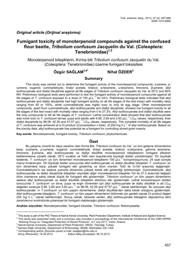 Fumigant Toxicity of Monoterpenoid Compounds Against the Confused Flour Beetle, Tribolium Confusum Jacquelin Du Val. (Coleoptera: Tenebrionidae)1,2