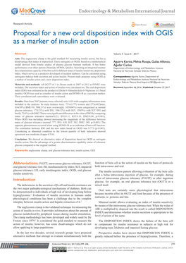 Proposal for a New Oral Disposition Index with OGIS As a Marker of Insulin Action