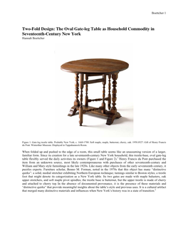 Two-Fold Design: the Oval Gate-Leg Table As Household Commodity in Seventeenth-Century New York Hannah Boettcher