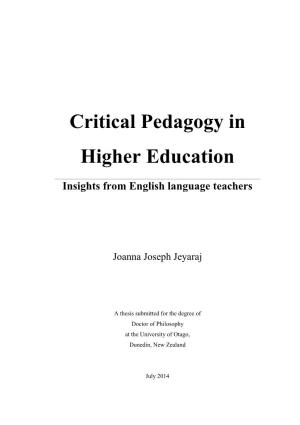 Critical Pedagogy in Higher Education