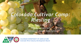 Colorado Cultivar Camp: Riesling August 2017 with Special Expert Host Morten Hallgren, Ravines Wine Cellars