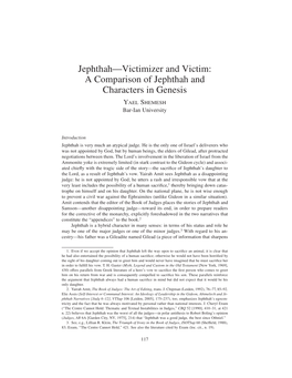 A Comparison of Jephthah and Characters in Genesis Yael Shemesh Bar-Ian University