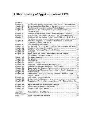 A Short History of Egypt – to About 1970