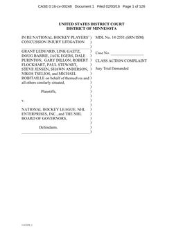 United States District Court District of Minnesota in Re National Hockey Players' Concussion Injury Litigation Grant Ledyard