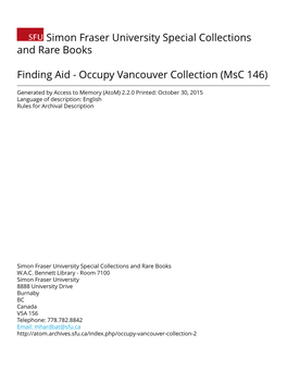 Occupy Vancouver Collection (Msc 146)