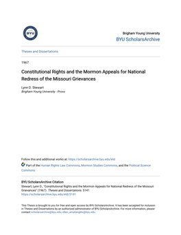 Constitutional Rights and the Mormon Appeals for National Redress of the Missouri Grievances