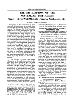THE Distrffiution of the AUSTRALIAN PSITTACINES (Order PSITTACIFORMES: Parrots, Cockatoos, Etc.)