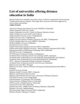 List of Universities Offering Distance Education in India