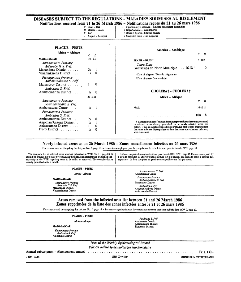 Diseases Subject to the Regulations