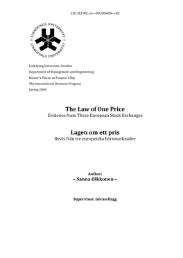 The Law of One Price Lagen Om Ett Pris