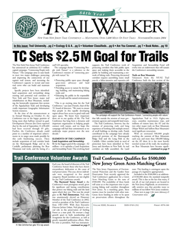 TC Sets $2.5M Goal for Trails the New York-New Jersey Trail Conference Staff GIS Specialist