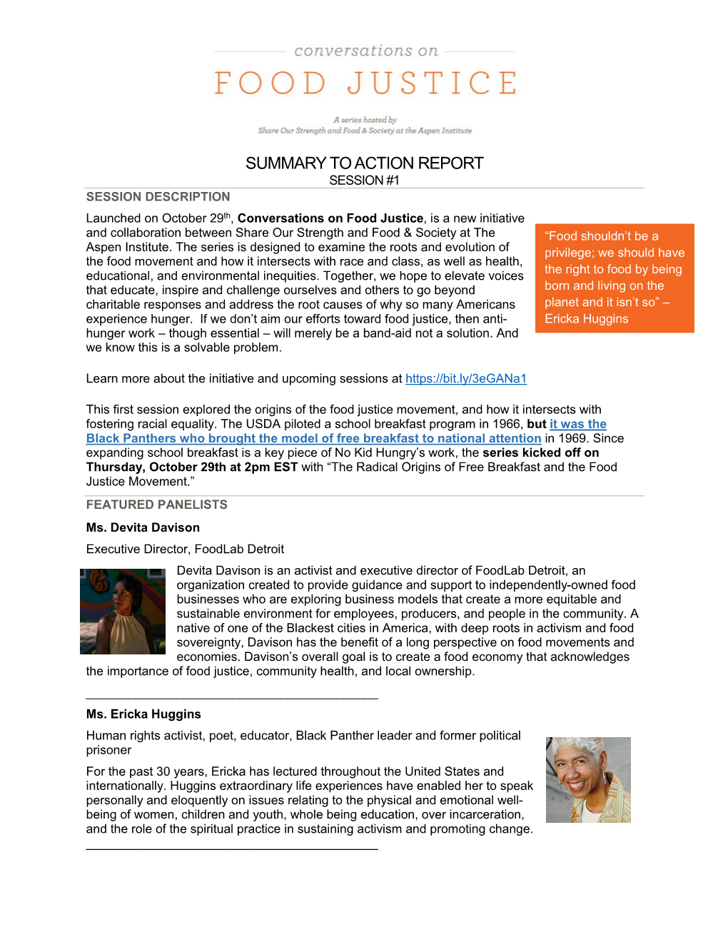 Summary to Action Report