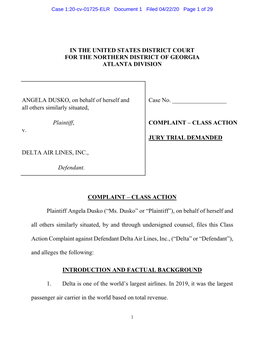 IN the UNITED STATES DISTRICT COURT for the NORTHERN DISTRICT of GEORGIA ATLANTA DIVISION ANGELA DUSKO, on Behalf of Herself