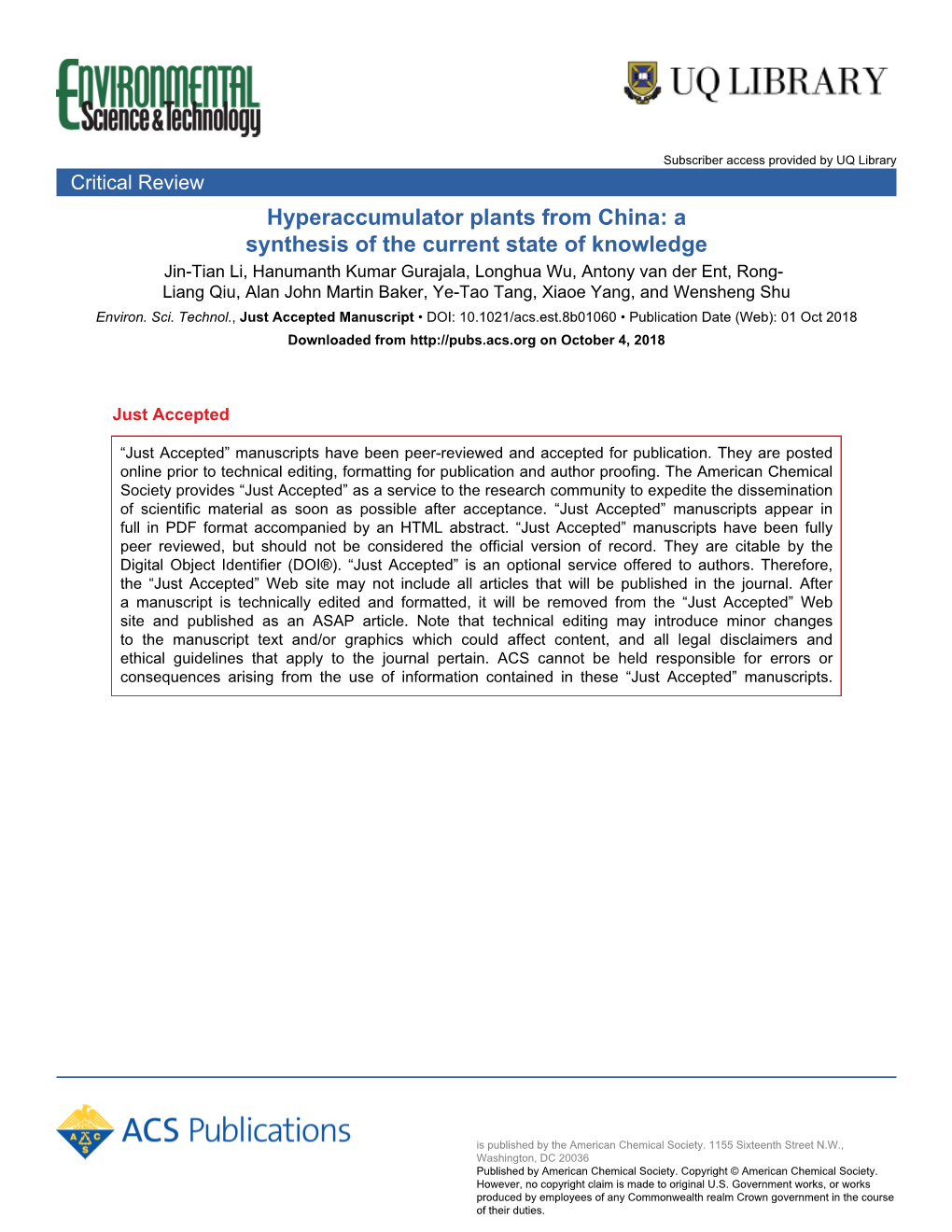 Hyperaccumulator Plants from China: a Synthesis of the Current State Of