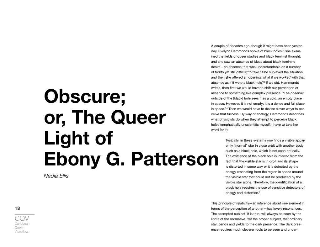 Obscure; Or, the Queer Light of Ebony G. Patterson