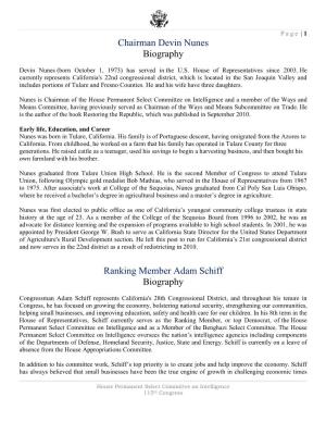 Chairman Devin Nunes Biography Ranking Member Adam Schiff