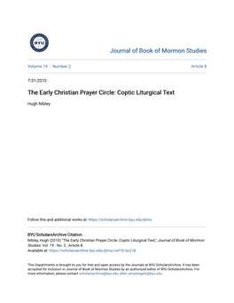 The Early Christian Prayer Circle: Coptic Liturgical Text