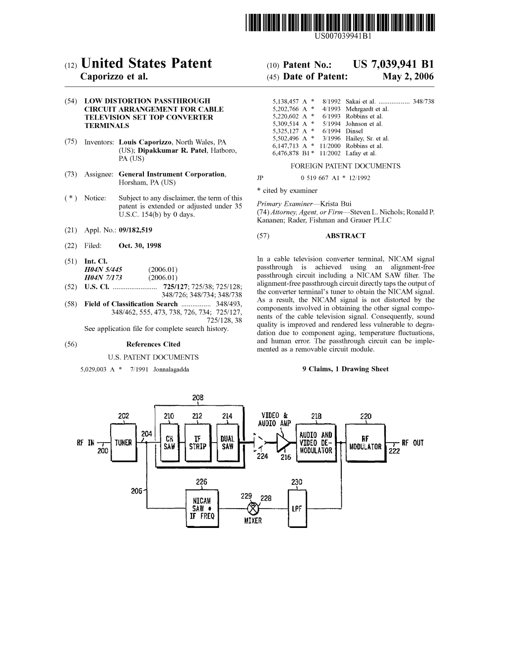 United States Patent (10) Patent No.: US 7,039,941 B1 Caporizz0 Et Al