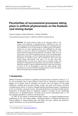 Peculiarities of Successional Processes Taking Place in Artificial Phytocenoses on the Kuzbass Coal Mining Dumps