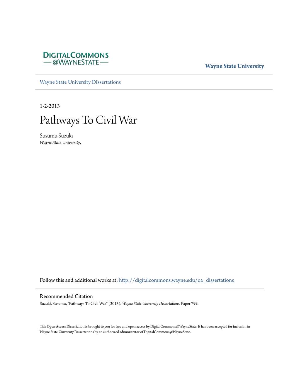 Pathways to Civil War Susumu Suzuki Wayne State University