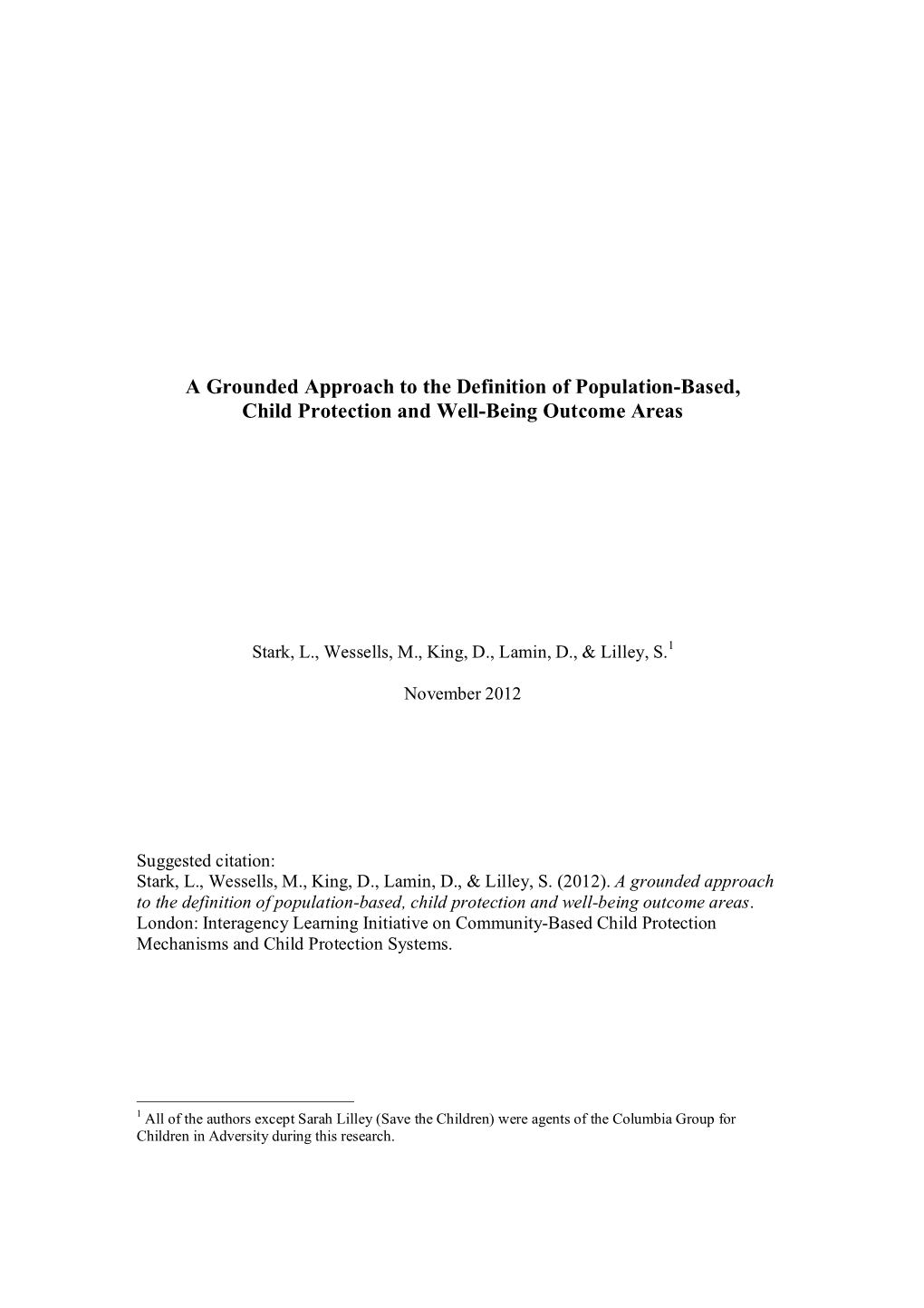 A Grounded Approach to the Definition of Population-Based, Child Protection and Well-Being Outcome Areas