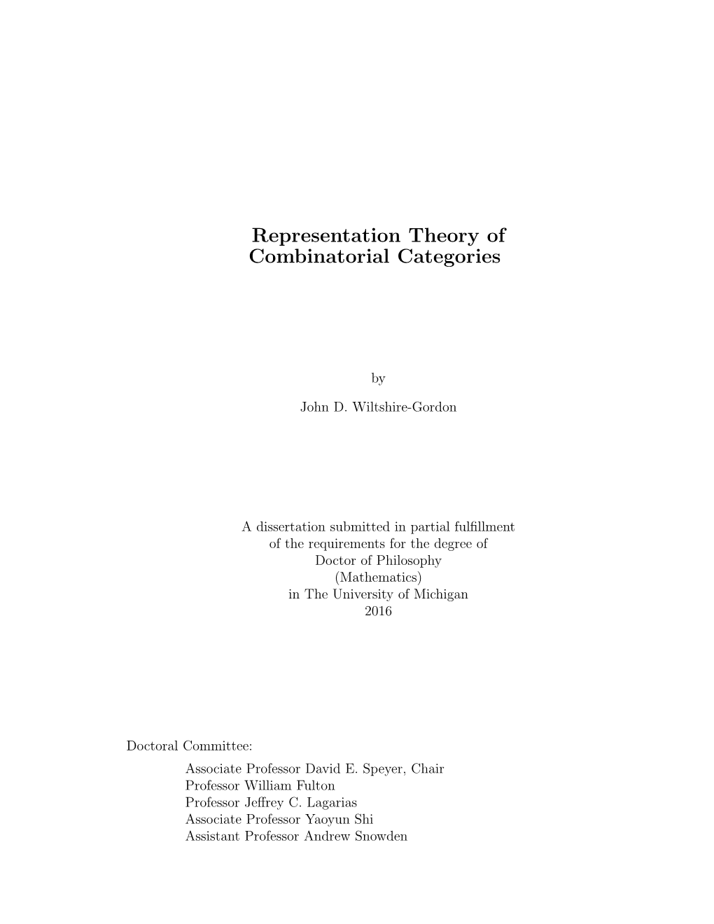 Representation Theory of Combinatorial Categories